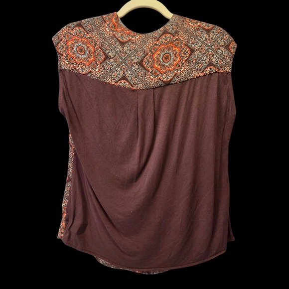 DR2 Tank Blouse Fits Medium Marked XS Geometric Mandella Pattern Brown - Picture 2 of 7